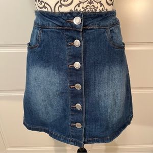Streetwear Society stretch denim button front jean mini skirt women's size MED